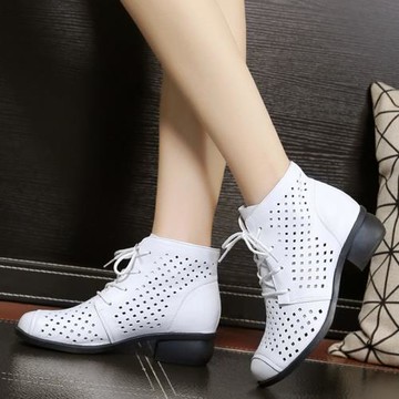 真皮女靴白色短靴馬丁靴媽媽涼鞋女士皮鞋舞蹈靴透氣涼靴軟底靴子