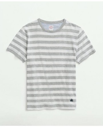 Brooks Brothers Men's Striped T-Shirt in Linen-Cotton Blend | Grey | Size Medium