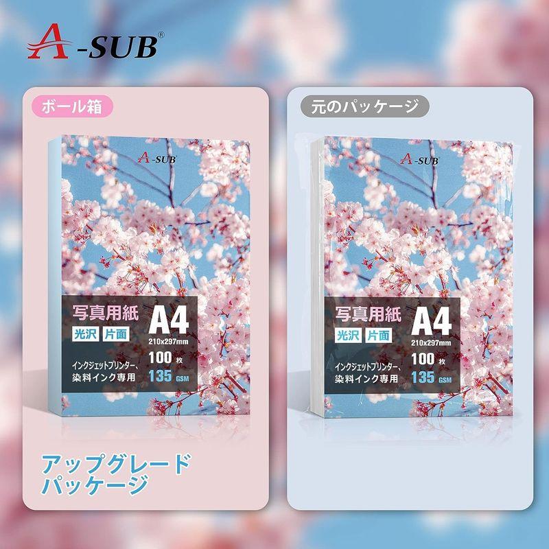 A-SUB 写真用紙 超きれいな光沢紙 0.18mm薄手 A4 100枚入り インクジェットプリンター用紙