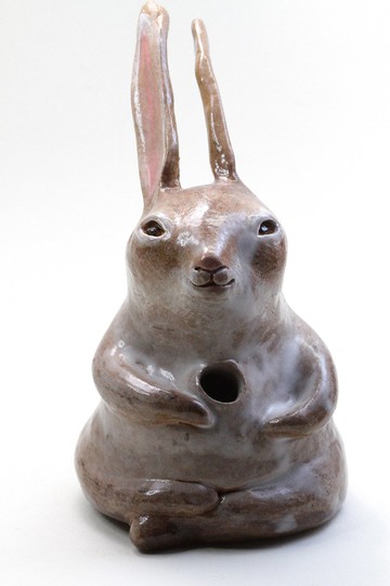 純手捏醜醜美陶瓷兔子擺飾/小花瓶