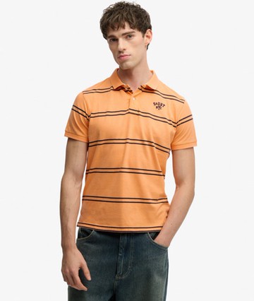 Superdry Men's Vintage Stripe Jersey Polo Shirt Orange Size: Xxl