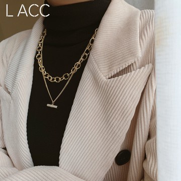 2021年秋冬新款毛衣鏈雙層一字項鏈設計感鏈條鎖骨鏈女