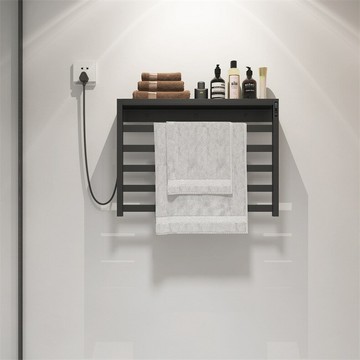 智能電熱毛巾架免孔組裝不銹鋼碳纖維浴室簡約置物架毛巾桿 雙11全館免運