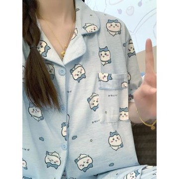 日系吉伊卡哇chiikawa睡衣女夏季純棉短袖短褲可愛小八家居服外穿