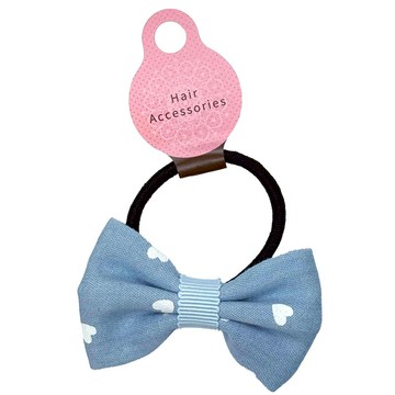 akachan honpo - 髮圈-愛心丹寧蝴蝶結-淺藍色