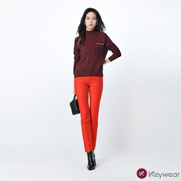 【KeyWear 奇威名品】亮彩時髦百搭九分褲 橘色