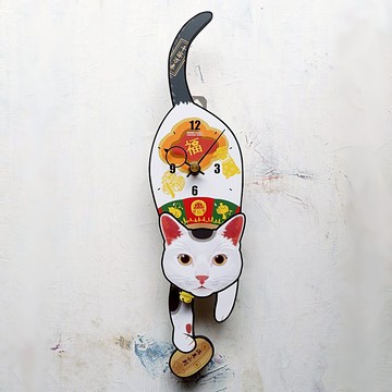 C-MN 招財貓 - 動物造型鐘擺鐘