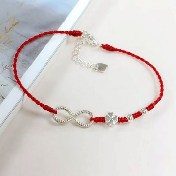 蠟繩手鍊．紅線．幸運草｜好運無限．客製刻字