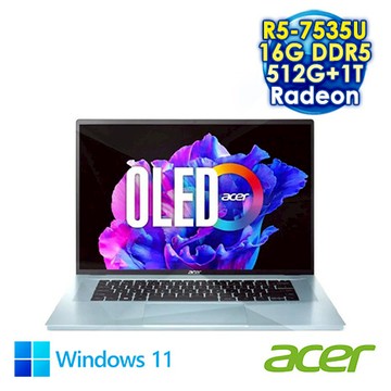 ACER Swift Edge SFE16-42-R07Q 極光銀 16吋輕薄筆電 (WQUXGA OLED/AMD R5-7535U/16G DDR5/512G+1T