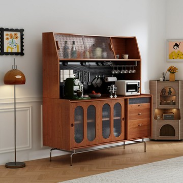 免運/公司貨 餐邊櫃 原木餐邊櫃 法式中古風實木復古餐邊柜靠墻一體美式中古廚房櫥柜儲物高柜酒柜 可開發票 全館五折 工廠現貨直銷 新品特價 z10302