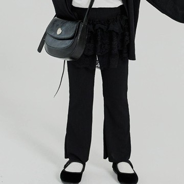 韓國 W.S.B. - 鬆緊腰飄飄皺摺感喇叭褲-黑