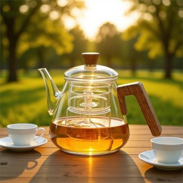 高硼硅玻璃木柄防燙側把壺大底蒸煮一體新中式茶水分離茶壺國潮風