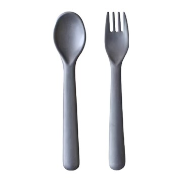 Cink 湯叉組 竹纖維玉米澱粉材質 耐熱攝氏70度  湯匙 15.5 x 3.3cm + 叉子 15.5 x 2.5cm  海灰  2支