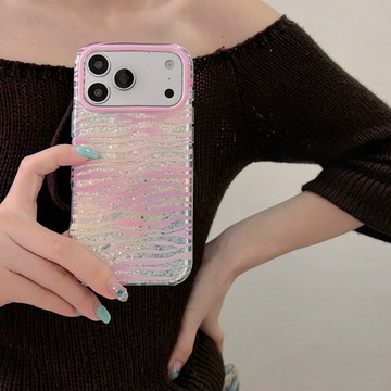 ins雙層碎鑽斑馬紋蘋果iPhone15適用蘋果17/16PROMAX手機殼防摔套