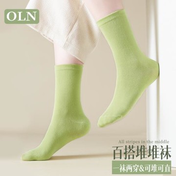 綠色中筒襪子女棉質堆堆襪ins潮春夏薄款無骨襪白色春季月子長襪