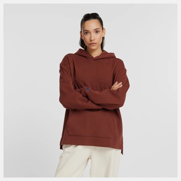 NEW BALANCE 帽T NB 暗紅棕 浮雕LOGO 美式復古 女 WT43512ROK