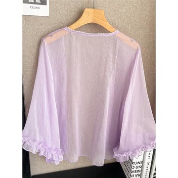 法式溫柔氛圍感防曬開衫女夏木耳邊薄紗透氣輕奢氣質罩衫外套上衣