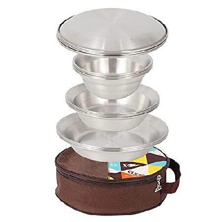 Outdoor Stainless Steel Dinner Plate Bowl 16-Piece Camping Tableware Self-Driving Tour Portable Camping Barbecue Plate Household（並行輸入品）