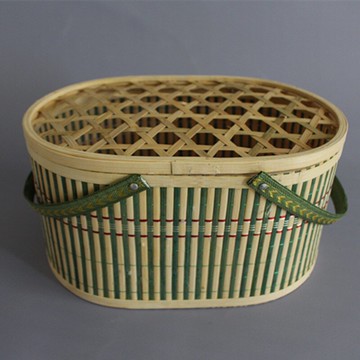 雞蛋籃 手工綠色鏤空橢圓形竹籃手提中秋月餅禮盒雞蛋籃端午粽子包裝『XY35880』