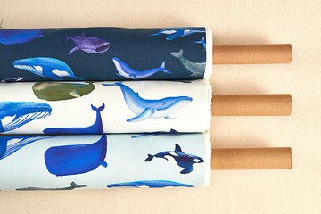 厚磅帆布 鯨魚多 原創印花布 防撥水  三色