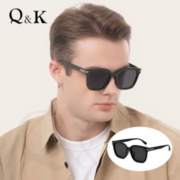 【Q&K】雙線金飾大方框墨鏡｜高級感TR90偏光款｜魅影黑｜抗UV400・防眩光｜俐落時髦百搭