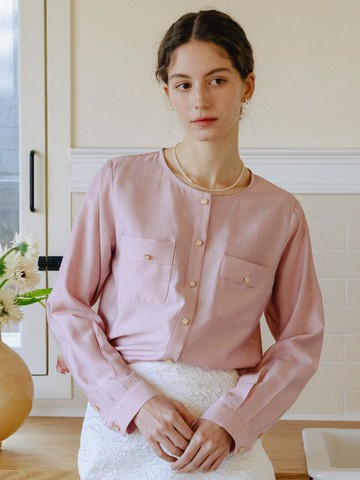 Silky Button Point Blouse_Rose
