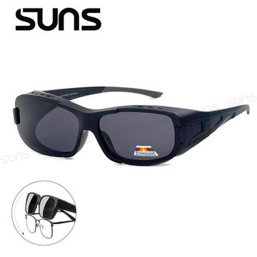 【SUNS】包覆式偏光墨鏡 運動太陽套鏡 曜石黑 防滑腳 抗藍光+抗UV400/防眩光/可單戴/眼鏡族首選