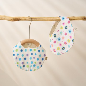 有機棉小花圓雙層紗圍兜/口水巾兩用・口腔期首選_HomeyOrganic