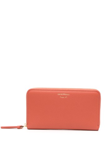 Emporio Armani - zipped leather long wallet - women - Polyurethane/Sheepskin/Polyester - One Size - Orange