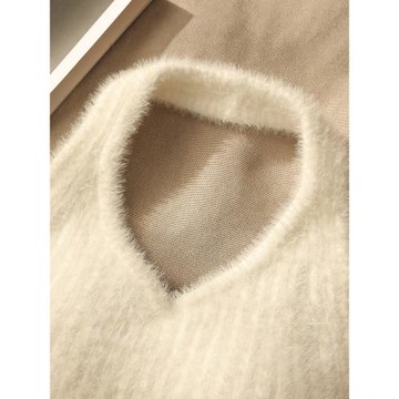 秋冬保暖毛絨掛脖背心2023新款外穿內搭毛衣吊帶修身針織打底上衣