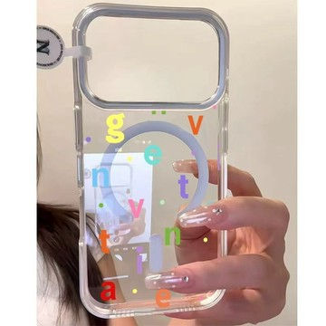✨iphone磁吸手機殼✨簡約彩色字母適用蘋果15Promax磁吸手機殼iPhone17透明16/14/13新