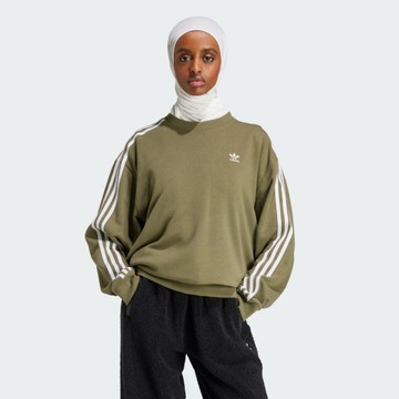 ADIDAS 大學T 3S CREW OS 橄欖綠 三線 基本款 寬版 長袖 女 IY4693