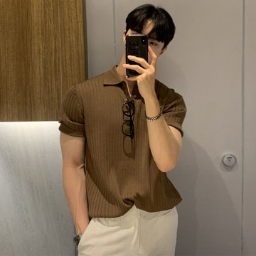 🔥 【高品質/包退換】夏季男士高級輕奢POLO衫條紋冰絲透氣T恤翻領百搭商務帥氣短袖上衣韓版POLO衫男士休閒POLO衫