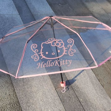 台灣出貨🌈自動傘 遮陽傘 晴雨傘 韓國ins透明雨傘 摺疊傘 學生可愛卡通Kitty貓粉色少女心軟妹小清新 輕量雨傘