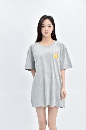 【加購優惠】(2XL) 棉質寬鬆傑利鼠印花灰色短袖上衣