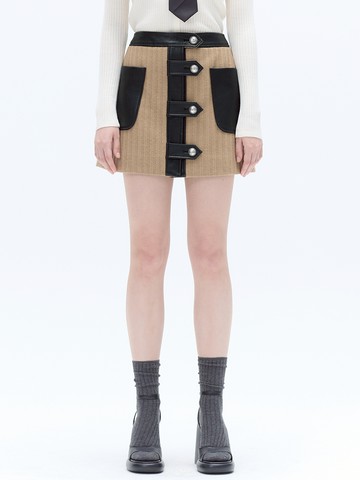 Bold Button Mini Skirt - Beige