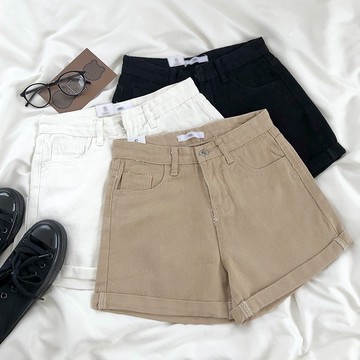 現貨賣完為止 ⓇⒺⓃⒶ｜春夏好搭檔👭｜大地色捲邊牛仔短褲_現貨/高腰/休閒/百搭/短褲/牛仔短褲【R15372】