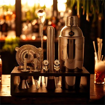 12件套雞尾酒調酒器套裝帶支架調酒師套裝飲料攪拌機雞尾酒套裝