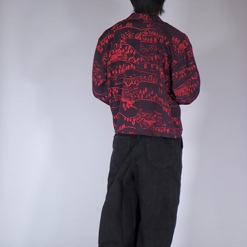 【日本製造】復古和服翻拍、男女通用 L、長袖真絲襯衫、桑葚色