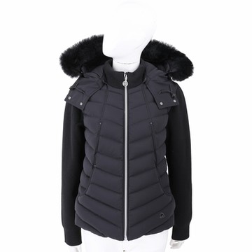 Moose Knuckles 可拆毛毛連帽拼接羊毛針織黑色羽絨外套 夾克(女款)