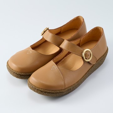 Kuru Mira小三角真皮厚底瑪莉珍休閒鞋-焦糖棕