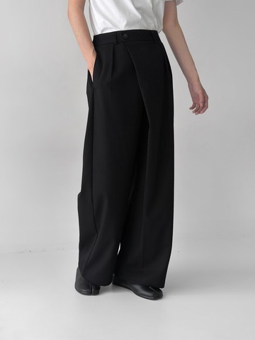 不對稱 斜門襟西褲 羊毛休閒長褲