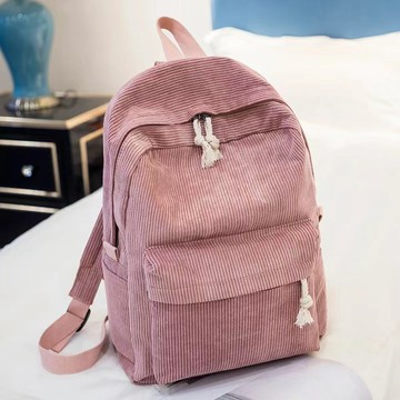 特價💡書包 女韓版元宿ulzzang 高中學生個性條絨 學院風雙肩包女背包背包  後背包 雙肩包 書包 輕量化背包 QA