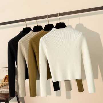小個子加厚秋冬針織打底羊毛衫女緊身內搭套頭短款半高領修身毛衣