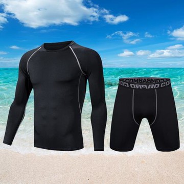 分體游泳衣男款成人短袖上衣長袖泳褲防曬青少年男士泳衣速干套裝