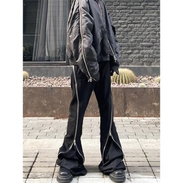 鐵叔 區別市面ro版型飄帶雙拉鏈寬松直筒微喇叭牛仔褲高街暗黑