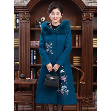 高貴冬季新中年媽媽氣質羊毛呢大衣帶帽大毛領女裝顯瘦保暖外套