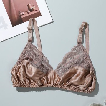 真絲文胸夏季薄款無鋼圈無海綿無痕內衣女桑蠶絲胸罩大碼蕾絲乳罩
