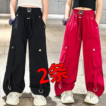 女童夏季薄款時髦高腰工裝褲速干美式褲子爵士舞休閑2024新款洋氣