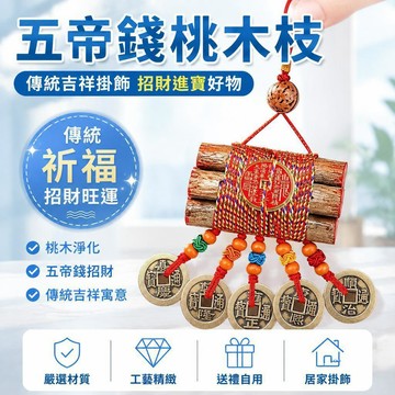 新款🍧臺灣出貨🍧七根東南枝山花錢五帝錢桃木枝祈福擺件傳統吉祥掛飾招財進寶好物